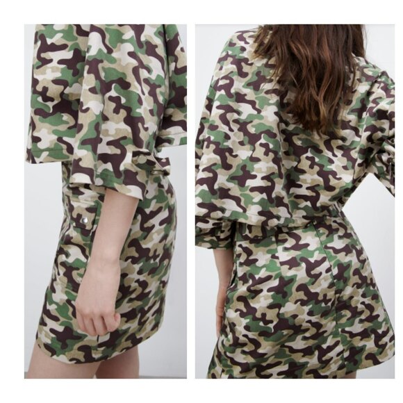 New ZARA Camo Printed Skort Skirt Shorts Camouflage Golf Hiking Active Casual S - Picture 2 of 13